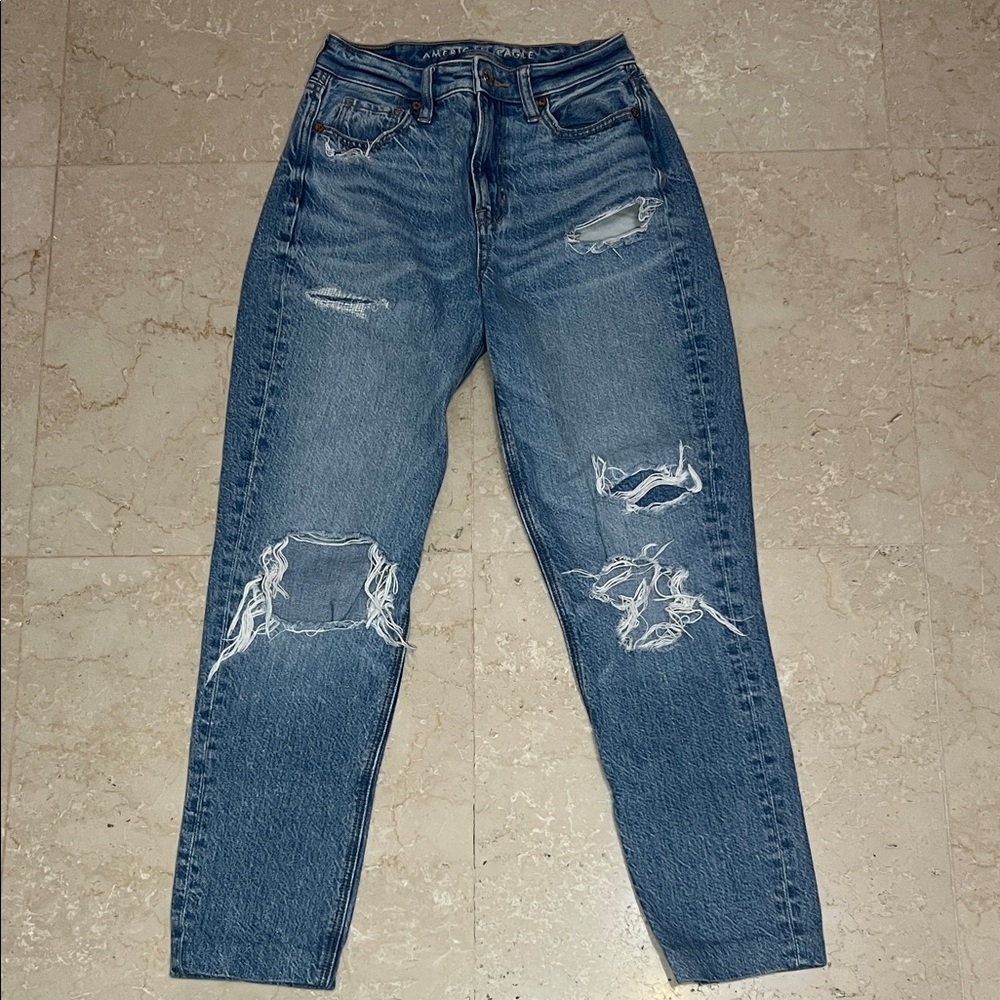 American Eagle Outfitters Ripped Blue Mom Jeans